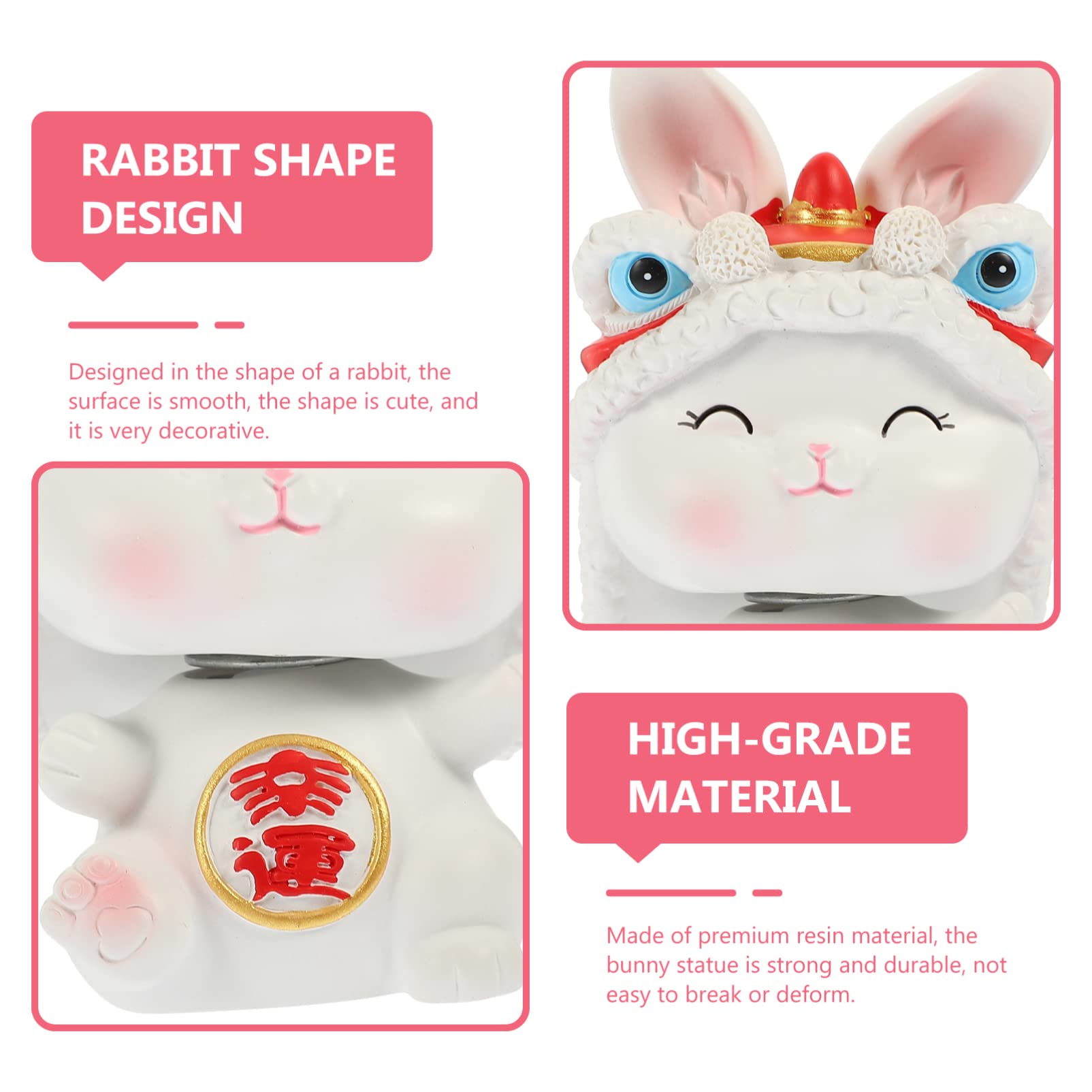 PRETYZOOM 4 Pièces Ornements artisanaux en résine décor de Sculptures Mini-Jouet Accessoires Auto Car Accessories Figurine de Lapin en résine secouant la tête décoration Mini Lapin en