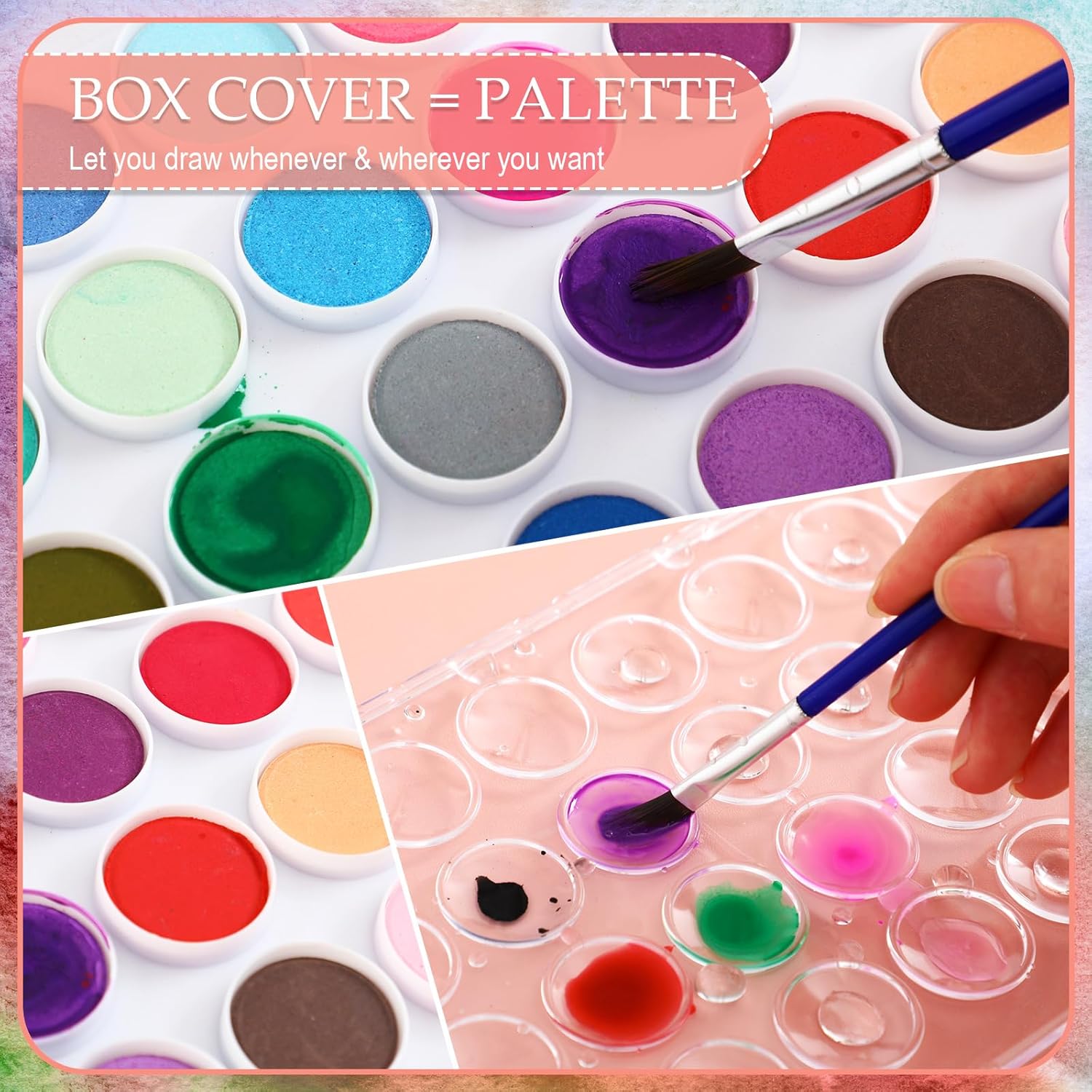 Nuanchu Gifts Bulk Watercolor Paint Washable Watercolor Paint Kits Palette and Brushes Portable Water Color Supplies for Adults, Beginners Artists Easter Gift(12 Pack,36 Colors)