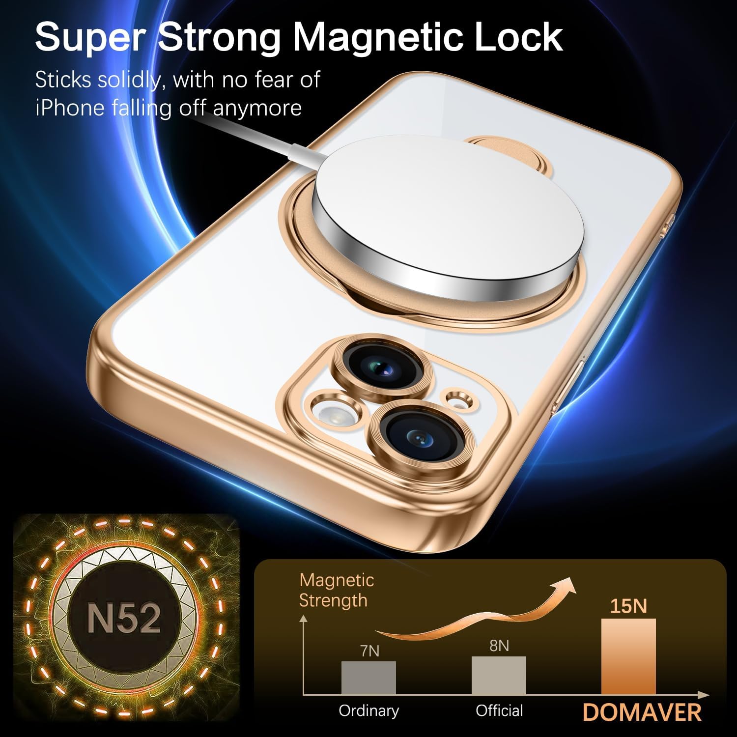 GUAGUA for iPhone 13 Case with Stand, Magnetic Clear Cases Plating Edge Invisible Ring Holder Slim Shockproof Protective Kickstand Phone Case for iPhone 13 6.1'', Desert Titanium Gold - Image 6