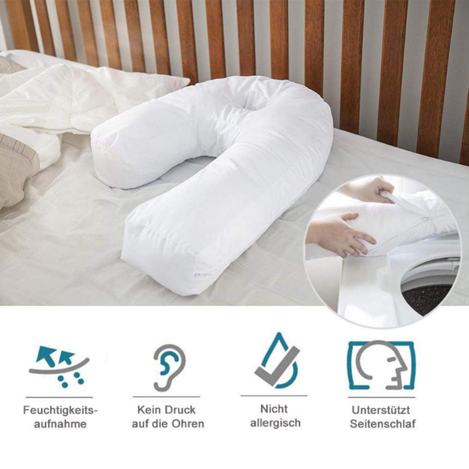 Almohada corporal en forma de U, almohada optimista para de lado, almohada antironquidos de viaje, almohada lateral para reposacabezas de columna vertebral, almohadas de embarazo de tela