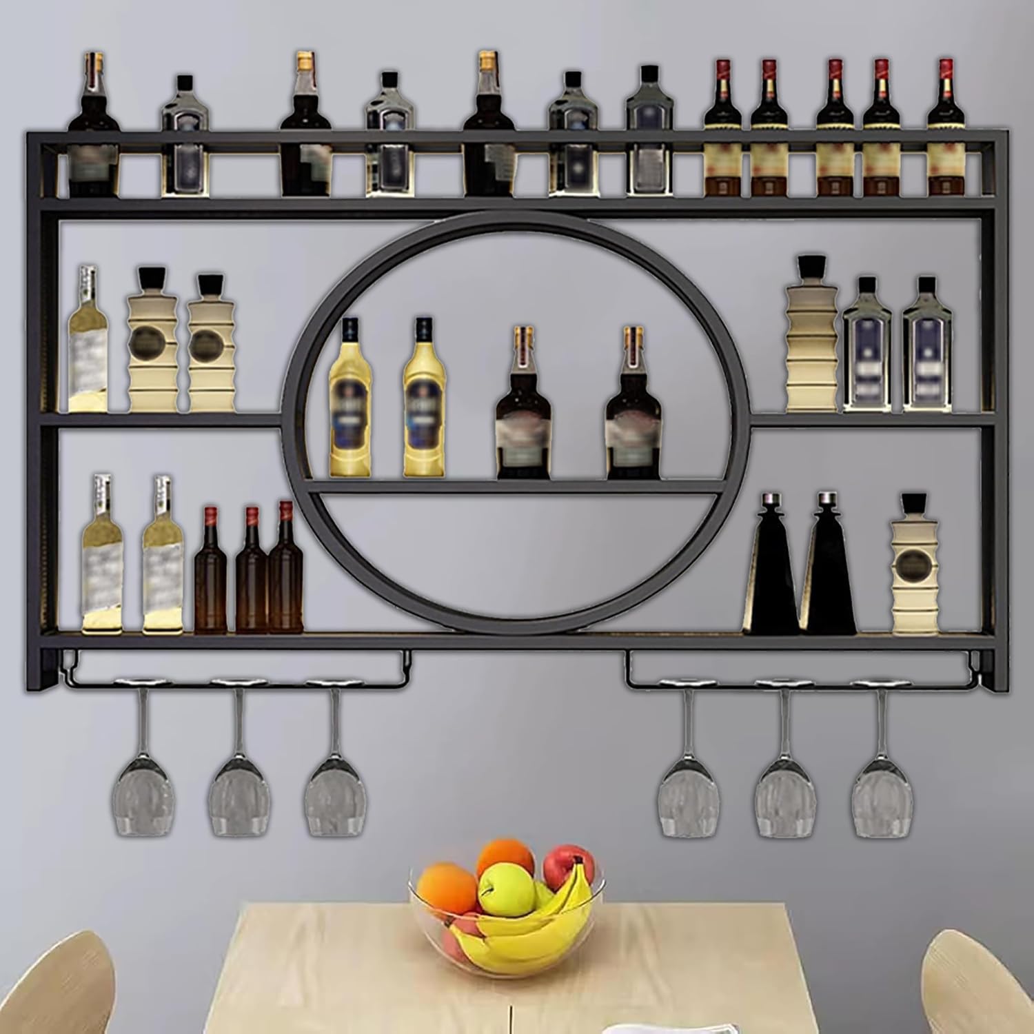 Étagère murale noire 140 x 15 x 80 cm pour rangement bar et objets de collection