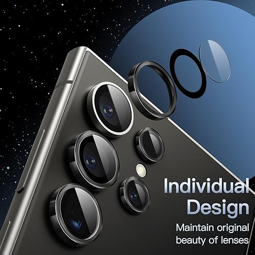 Miniatura 3 de JETech Protector de lente de cámara para Samsung Galaxy S24 Ultra, cubierta de anillo individual de metal de vidrio templado 9H, bandeja de fácil