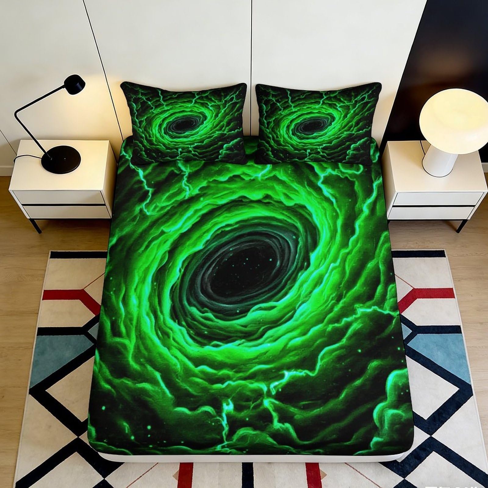 Jqzkxnhpbr Style-2 3D Printed Vortex Swirl Fitted Sheet Microfiber Soft Breathable Black Hole Bed Cover For Bedroom Dorm Decor 90X200x25cm