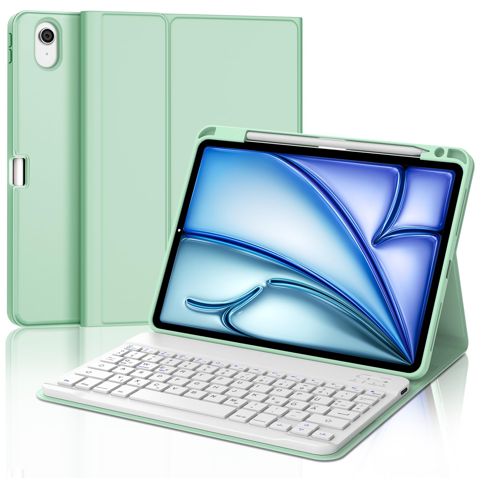 IVEOPPE Tastatur für iPad Air 11” M4 2026/M3 2025/M2 2024, Schutzhülle mit Stifthalter, Hülle mit Bluetooth Magnetisch QWERTZ Tastatur für iPad Air 11 Zoll 8./7./6. Generation M4/M3/M2, Grün