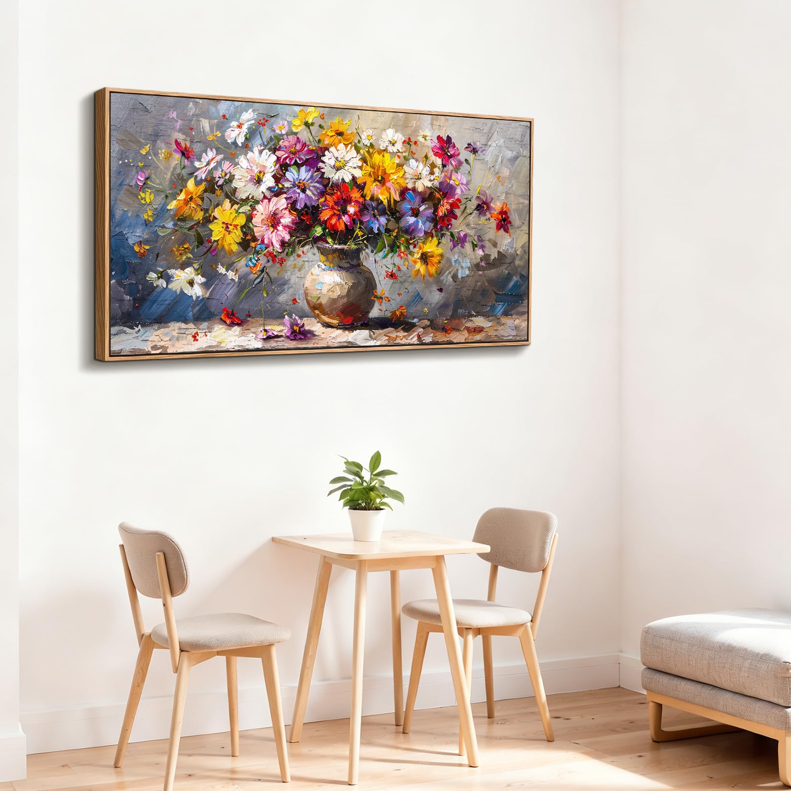 JHHUAMO Wandbilder Wohnzimmer Groß, Natürliche Leinwand Bilder mit Rahmen, Bunte Vase GemäLde, Modern Aesthetic Botanische Wanddekoration für Schlafzimmer Flur Büro Esszimmer 73x146 cm