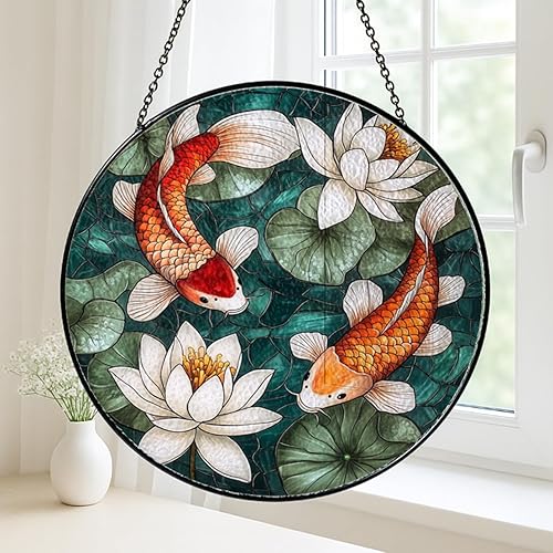 Miniatura 2 de Koi Pond Glass Suncatcher, Zen Inspired Window Decor Gift