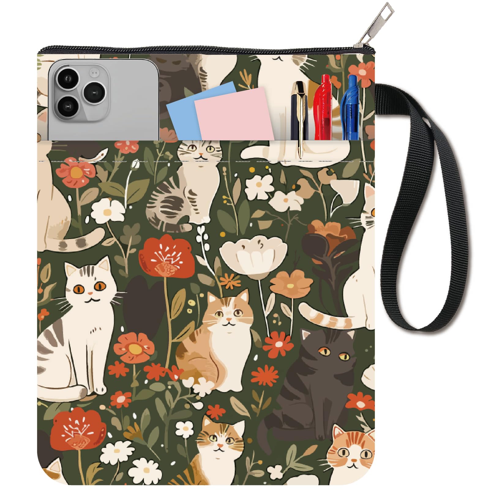 CRASPIRE Cat Book Covers Flower Book Protector Plant Book Sleeve for Paperbacks Washable Fabric Cloth Book Cover with Zipper and Extra Sleeve Pocket for Book Lovers Classmate Gifts