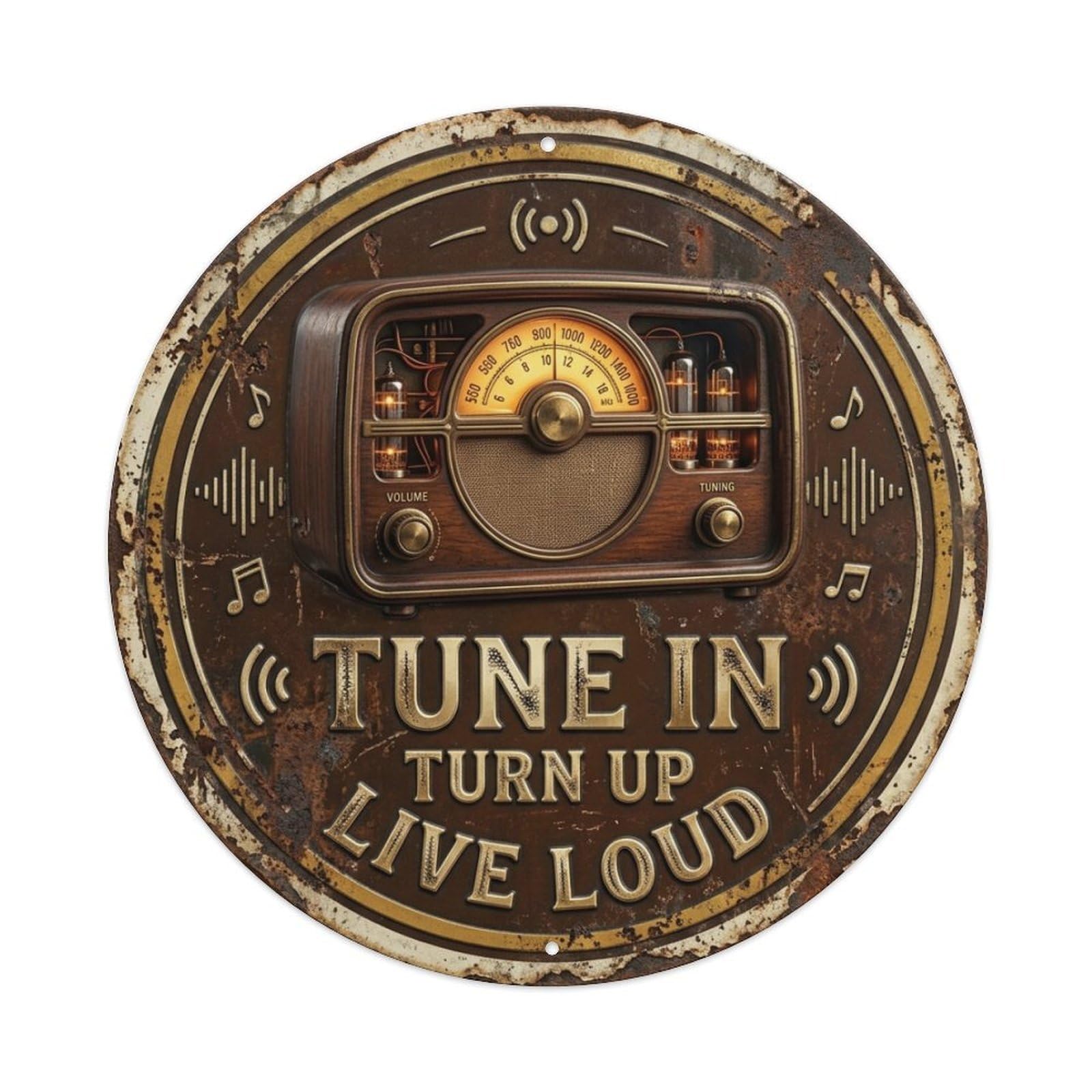 Tube Radio Dial Livingroom Vintage Metal Tin Sign Plaque Wall Decor for Cafe, Club Bar, Office, Garden Metal Poster 8x8Inch