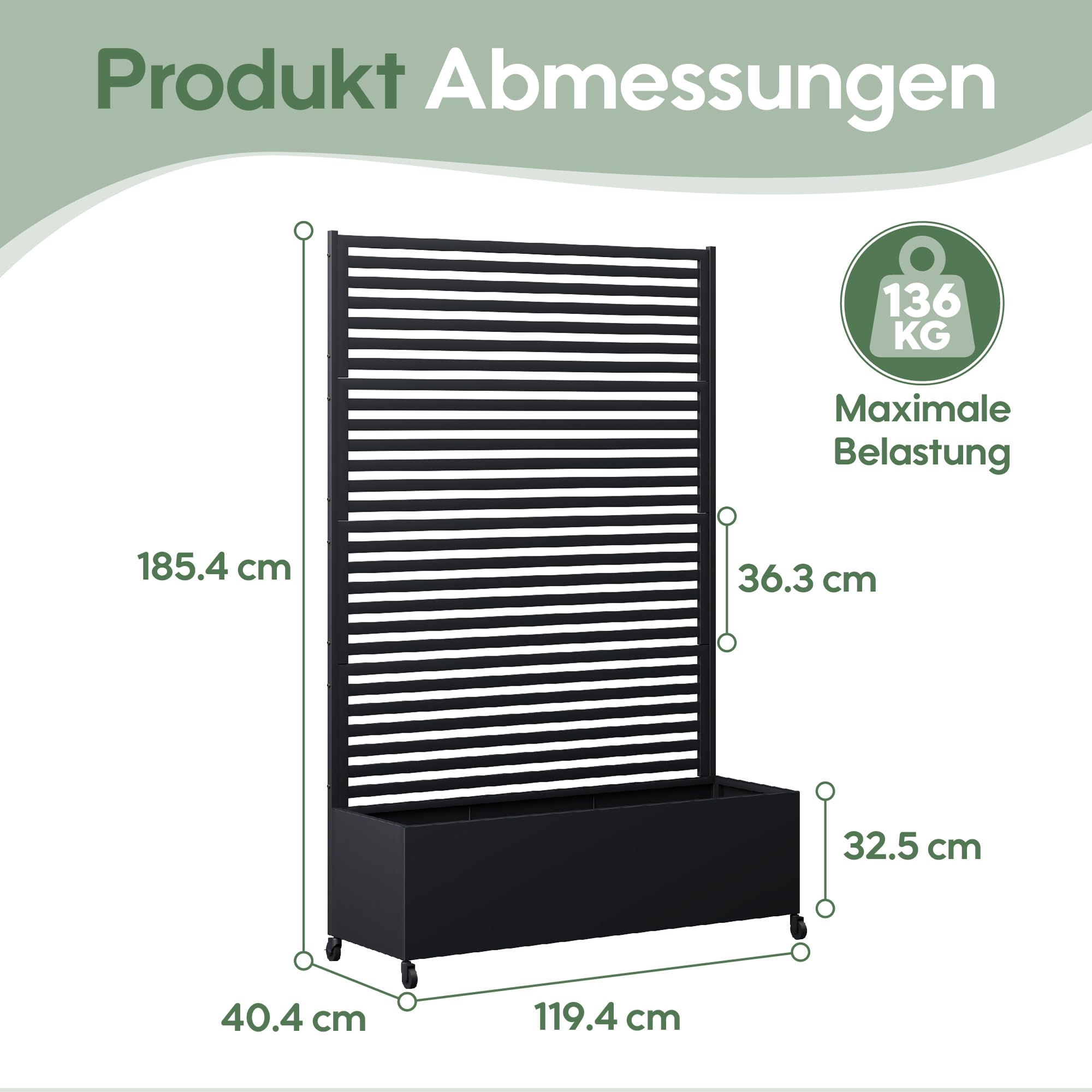 Jardinière d'extérieur en métal avec Treillis, jardinière surélevée en métal avec roulettes, jardinière autoportante avec Brise-Vue pour Jardin, terrasse et Balcon