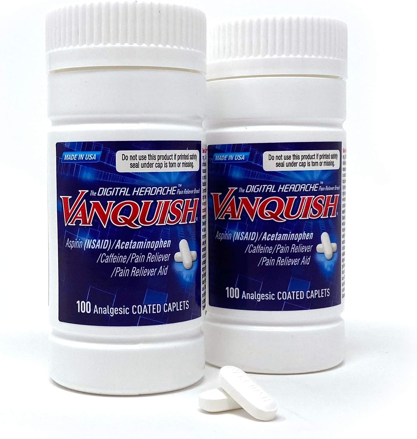 Vanquish Digital Headache Pain Relief Tablets | 200 ct | Long-Lasting Pain Relief for Digital Headaches, Joint Pain, Muscle Aches | Acetaminophen, Aspirin, Caffeine | Digital Eye Strain