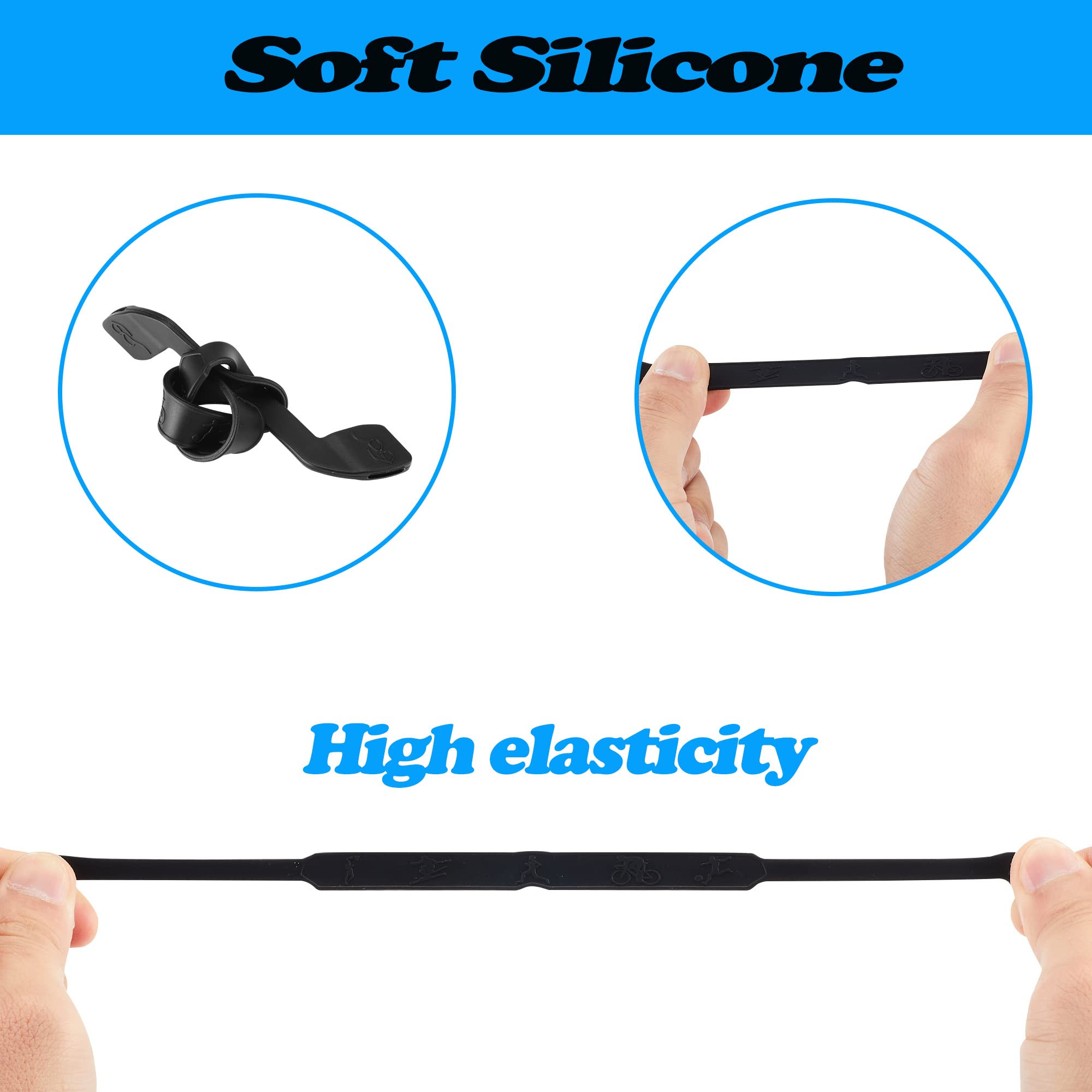 lvvfit Brillenband, rutschfestes Silikon-Brillenband, Brillenhalter, Sport, elastisch, weich, Sonnenbrillenhalter, für Kinder, Jungen und Mädchen, 22 cm (4 Stück, schwarz)