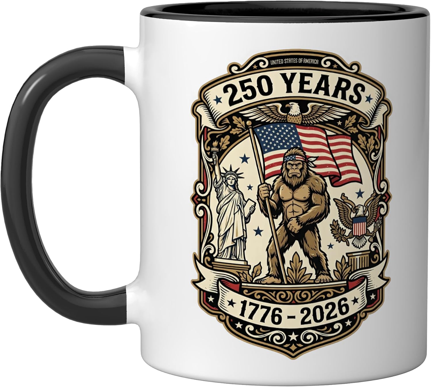 250 Years USA America 1776 2026 Patriotic Freedom Bigfoot Ceramic Mug, Pink/White, 15oz image 4