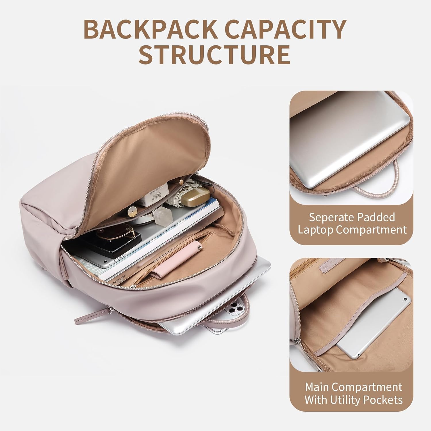 GOLF SUPAGS Womens Laptop Backpack with Separate Laptop Compartment Water Resistant Computer Backpacks Fits 14 Inch Notebook Travel Work College Bags (14-Inch, Pinkish Grey) - Image 3