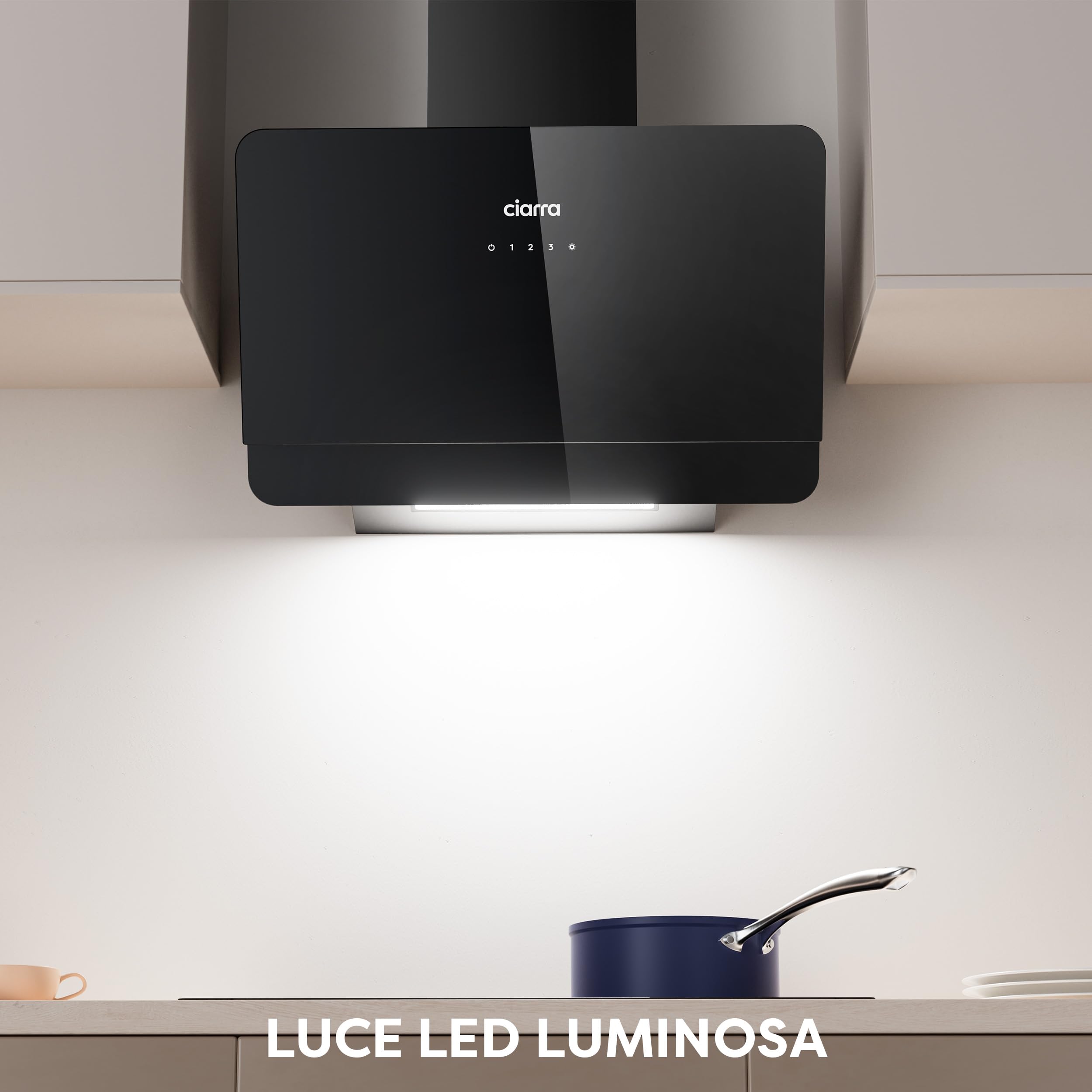 Ciarra CBCB6765C Cappa Aspirante 60cm - Classe A+ - 580m³/h - 3 Velocità - Filtri a Carbone CBCF055 Inclusi - Cappa Inclinata Scarico o Ricircolo - Nera