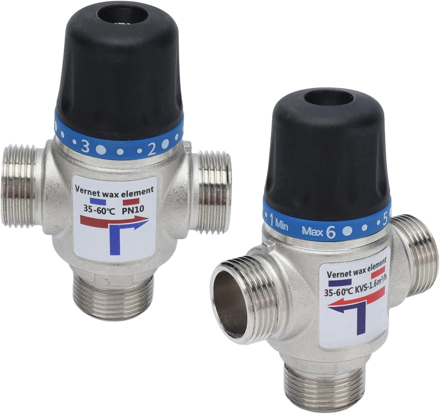 Thermostatic Mixing Valve | Auto Cut - Off Helps Avoid Scalding | 35-60°C Temperature Control for Bathrooms/Kitchens/Floor Heating | Large Flow Brass Valve, 3 Way Design