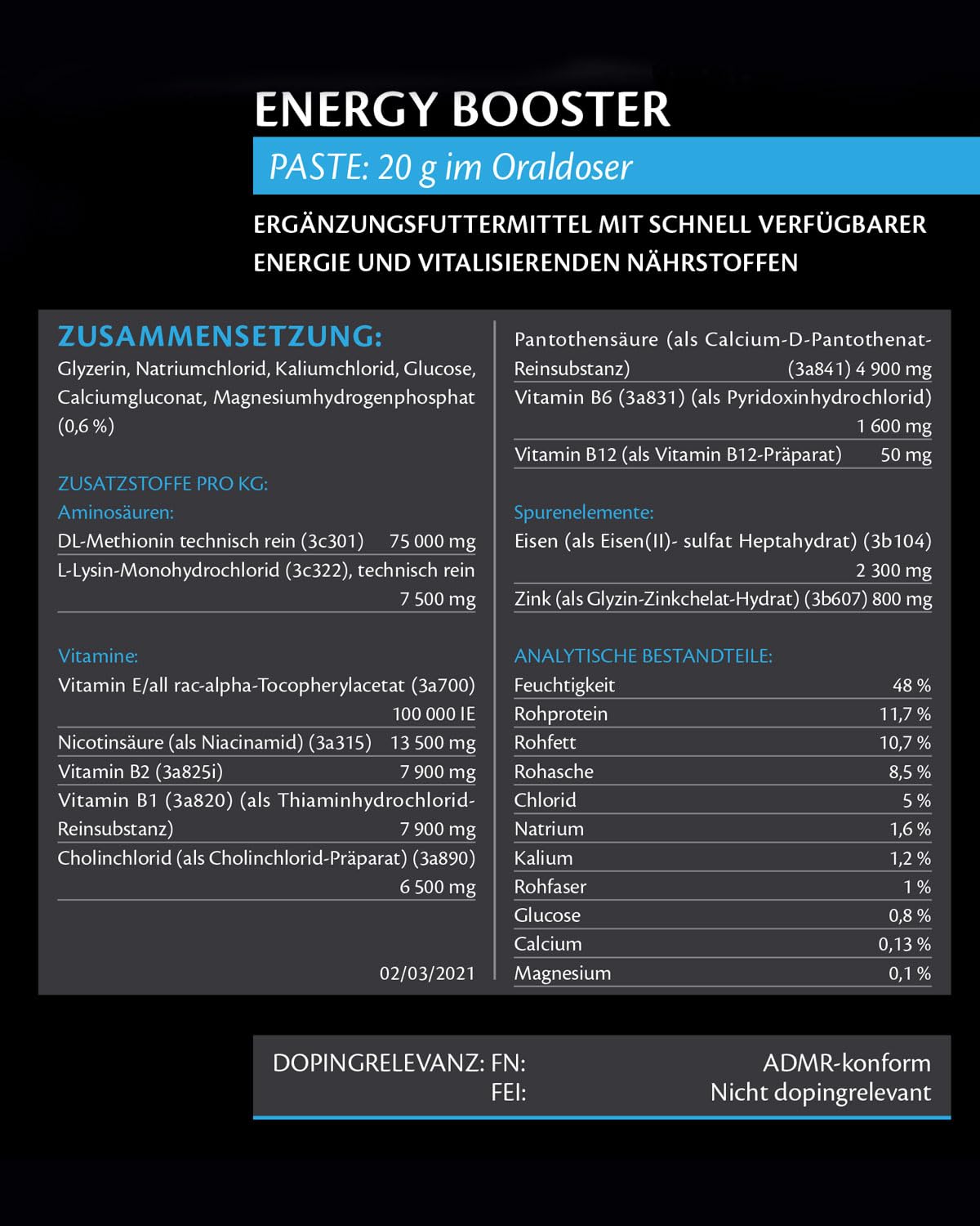 Equistro Vetoquinol Energy Booster | 3 sztuki w opakowaniu | 3 x 20 g | karma uzupełniająca dla koni | z szybko dostępną energią | może przyczynić się do lepszej regeneracji
