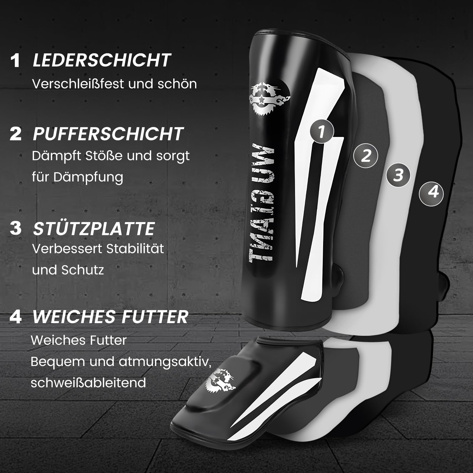 Schienbeinschoner Kickboxen, Verstellbare Extra Dick Beinschützer mit Ristschutz, Profi Schienbeinschoner Spannschützer für Muay Thai, MMA, Boxen, Kickboxen