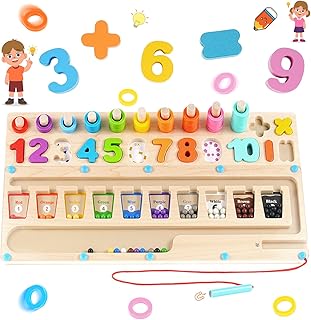 Augot Wooden Magnet Board Puzzles, 3 in 1 Magnetic Color and Number Maze, Activities Matching Counting Board for Kids Toddlers, Montessori Early Learning Educational Toys for 3+ Years Old Boys Girls