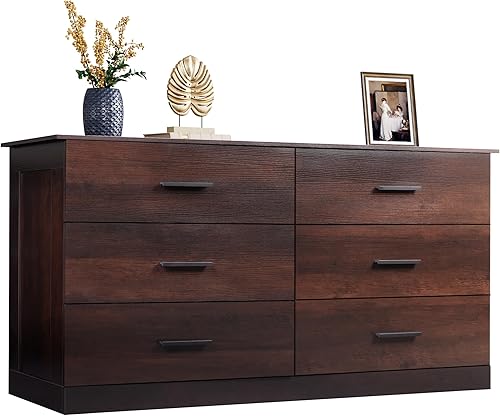 Miniatura 14 de WLIVE - Cómoda alta para dormitorio, cómoda de madera con cajones con tiradores metálicos, cómoda de dormitorio negra con 5 cajones, organizador