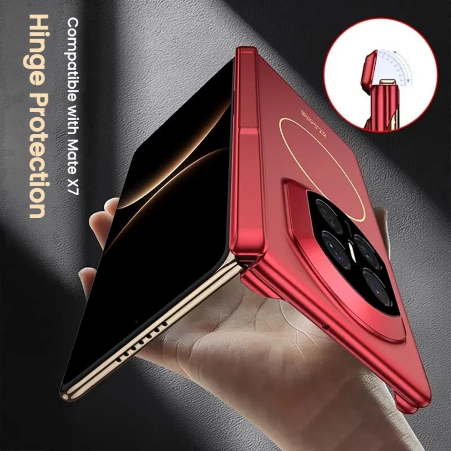 Case for Huawei Mate X7, Lightweight Shockproof Case with Hinge Protection, Stand & Wireless Charging Compatible (Black)