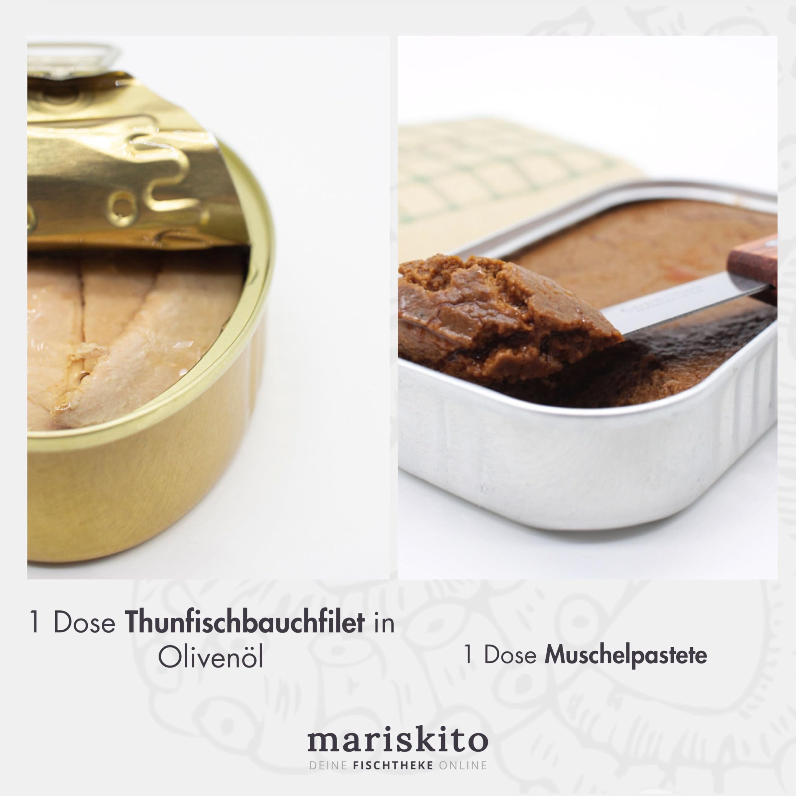 MARISKITO | Paket La Mar de Delicatessen - 6 Gourmetkonserven - Dosen mit Galicischen Konserven - Geschenkkorb - Delikatessen-Produktset