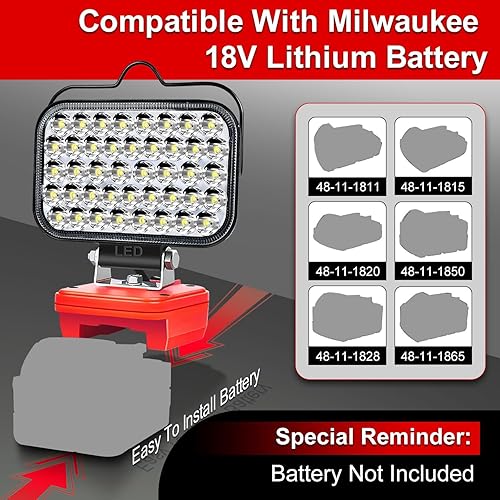 Miniatura 2 de Luz de trabajo inalámbrica para batería Milwaukee M18 de 18 V, reflector inalámbrico portátil de 27 W 2400 lm con puerto de carga rápida USB B y