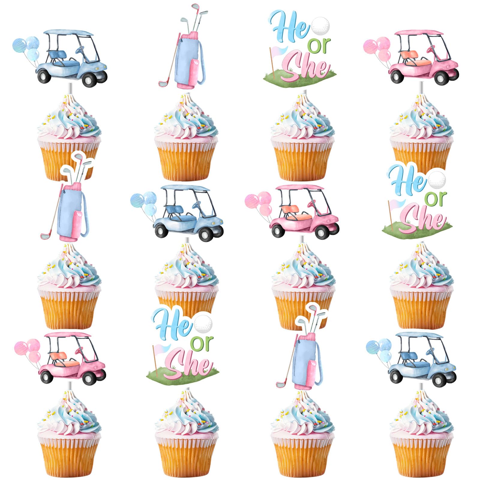Sursurprise 36Pcs Golf Theme Gender Reveal Cupcake Toppers - Image 2