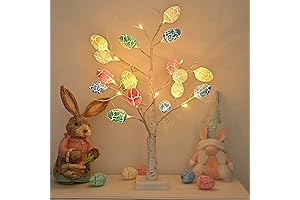 Easter Decorations kemooie 24 inch Pre-lit White Birch Tree with 24pcs Easter Egg