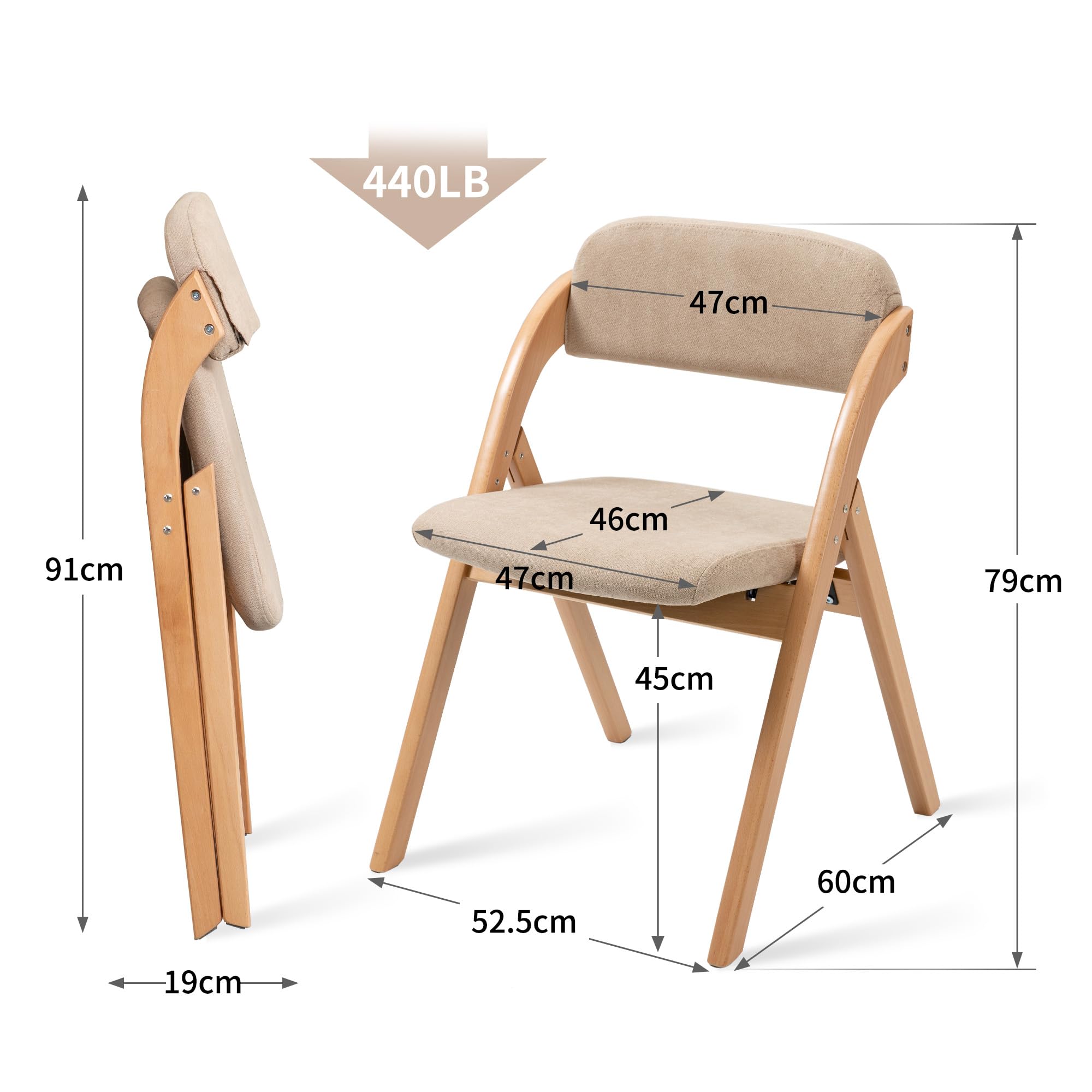 Klappstühle Set aus 2 stapelbaren Holz-Esszimmerstühlen mit gepolsterten Sitzen und abnehmbarem Bezug