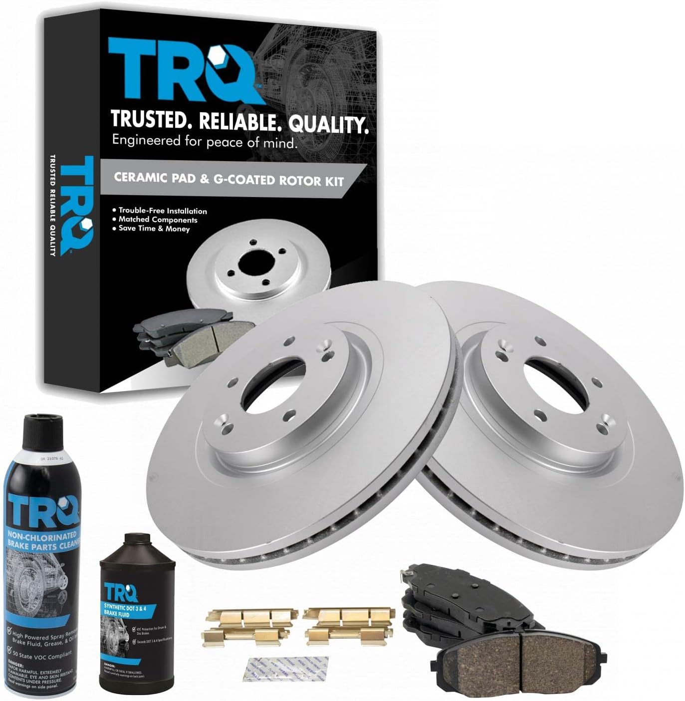 TRQ Front Brake Pad & Rotor Kit Brake Chemical Kit Brake Pads Brake Rotor Ceramic Premium G-Coated Compatible with 2015-2021 Kia Sedona