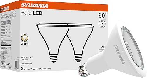 SYLVANIA ECO - Bombilla LED PAR38, 90 W  14 W, 7 años, no regulable, 1000 lúmenes, transparente, 3000 K, color blanco, paquete de 2 (40881)