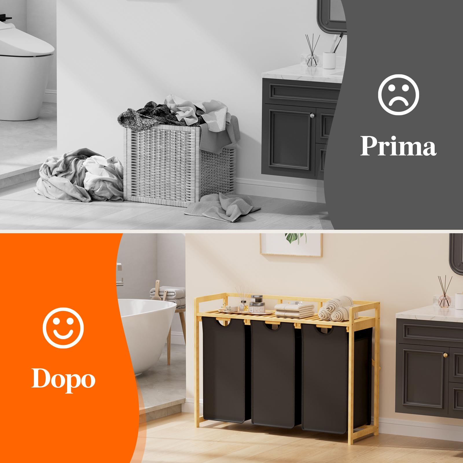 Lifewit Cesto Portabiancheria 150L a 3 Scomparti, Grande Cesta per Biancheria con 3 Sacchi Rimovibili, Mobile per Bucato per Camera da Letto, Bagno, Lavanderia, Nero