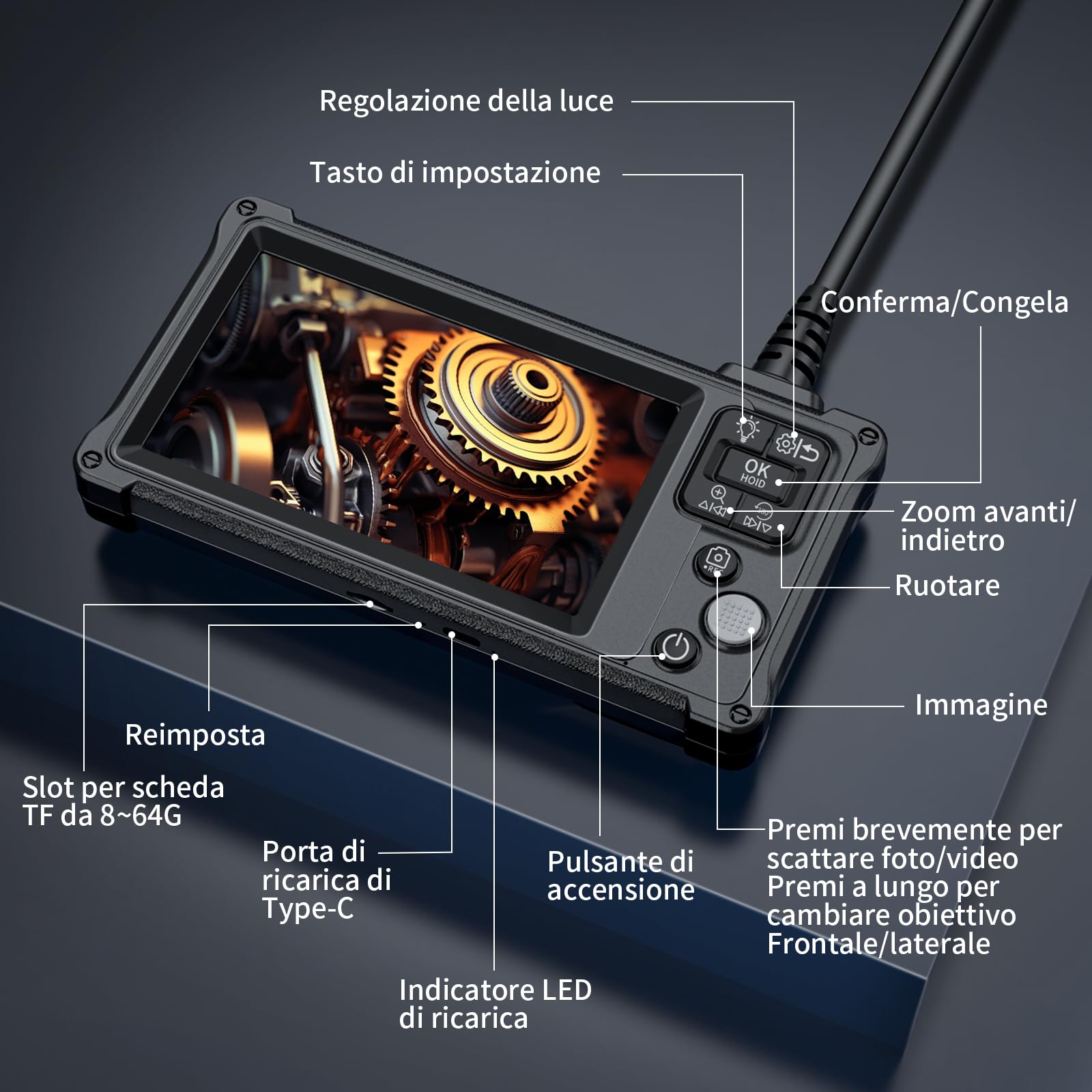 Telecamera di ispezione endoscopica a doppia lente, periscopio Ennovor da 5 pollici IPS con 8 + 1 luci LED, telecamere di ispezione fognarie impermeabili IP67, telecamera di scarico HD 1920P, cavo