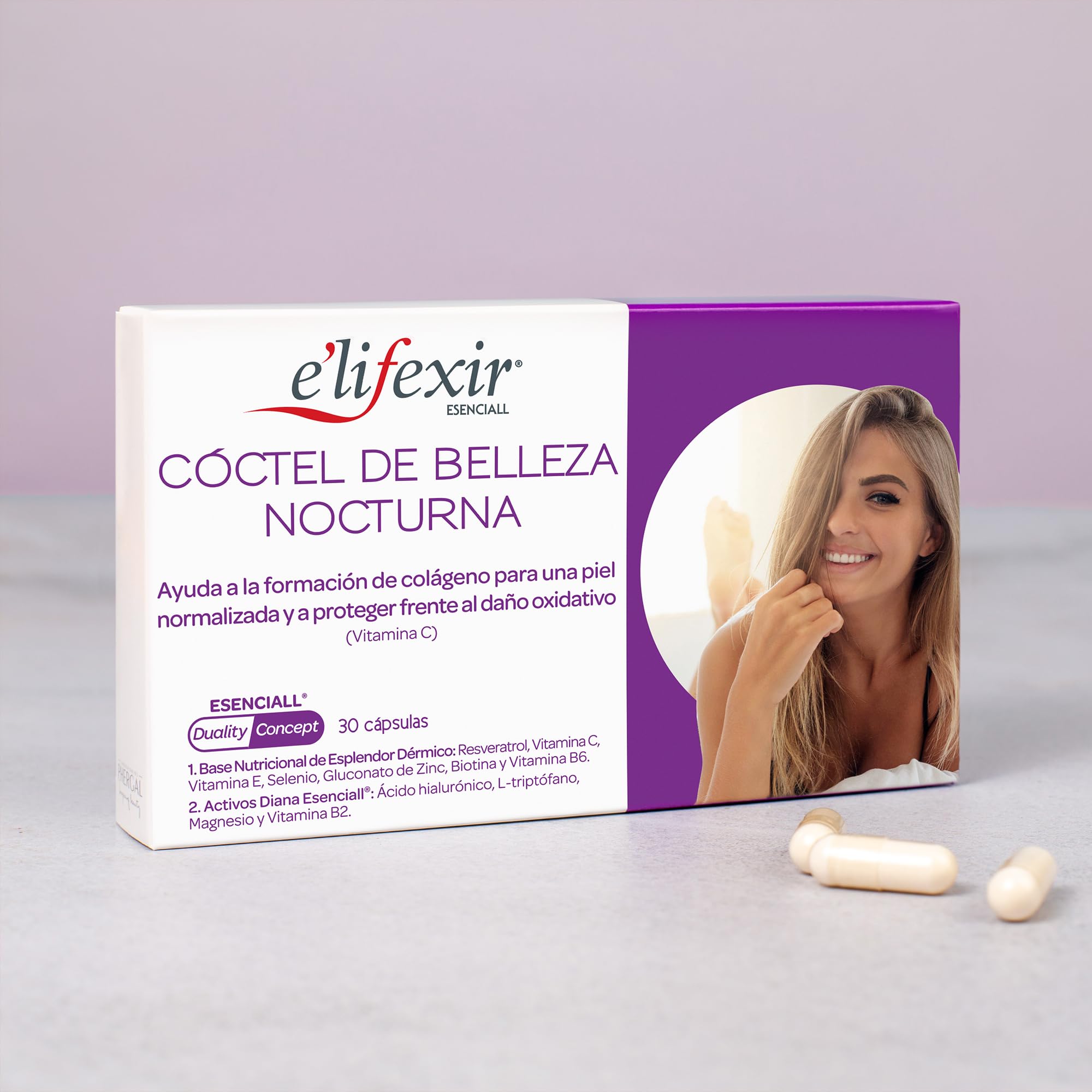 Elifexir Esenciall Cóctel de Belleza Nocturna, Cápsulas de Ácido Hialurónico y Vitamina C, Ayuda a la Formación de Colágeno y Protege del Daño Oxidativo, 60 Cápsulas