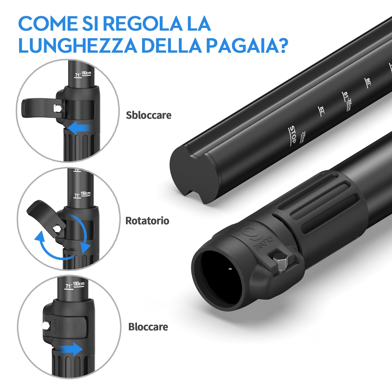 FOWAWU Pagaia SUP Alluminio, Leggero 1.77 lbs (804g) Pagaia da 3 pezzi per SUP Stand Up Paddle Board, Remo per Sup Regolabile Telescopica 160 cm – 210 cm