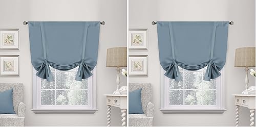 Miniatura 18 de H.VERSAILTEX - Cortina opaca de atar, con aislamiento térmico, bolsillo para varilla, cortina corta para baño, cortina de atar para ventana pequeña,