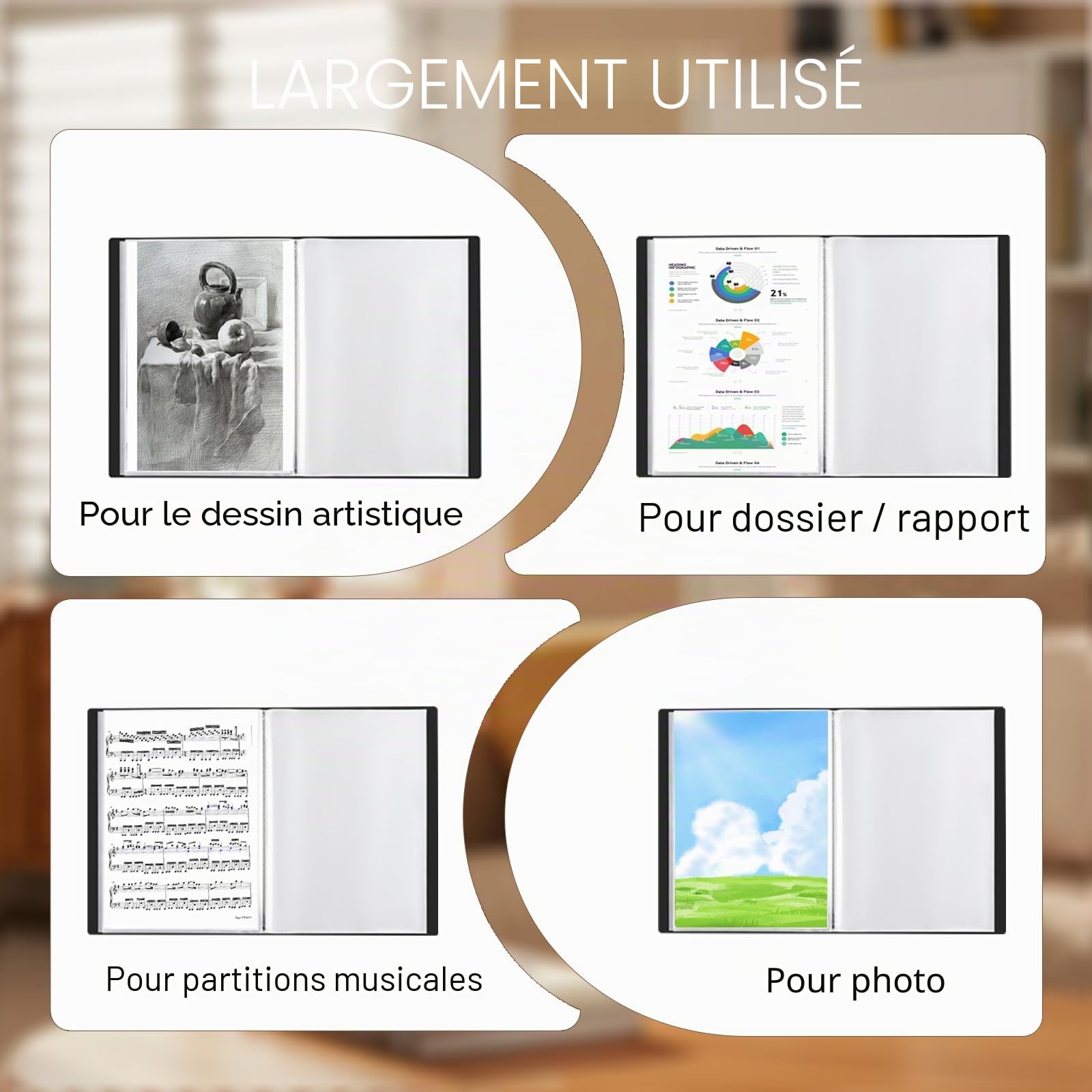 Lot de 2 Porte-vues A3, 40 Pochettes Classeur de Présentation, Noir | Porte-Vues A3 Présentation Affichage du Livre pour Portfolios, œuvres Art, Peinture, Rapport
