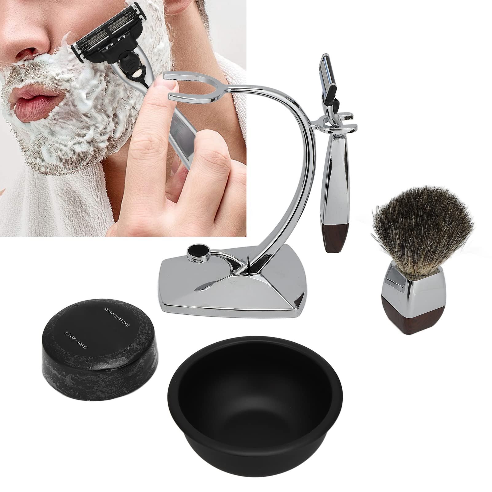 5-teiliges manuelles Rasier-Set für Herren mit 100 g Rasierseife, Rasiermesser, Rasierpinsel, Schaumschale und Ständer – komplettes Nassrasier-Set für Bartpflege und