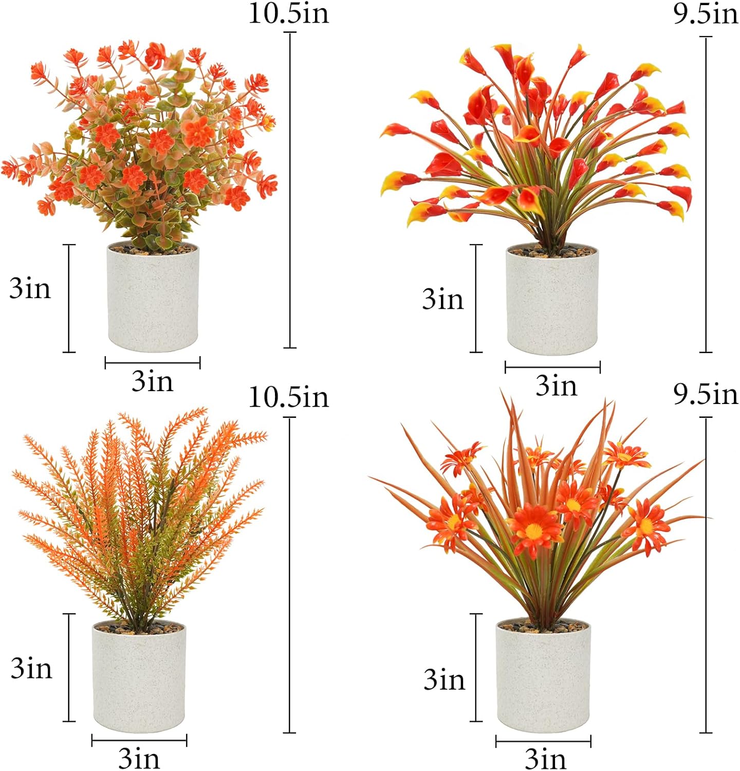 4 Pcs Small Potted Artificial Plants 10inch Fake Fall Plants in Pots Mini Faux Fall Flowers with Pots for Indoor Home Bathroom Bedroom Office Shelf Tabletop Fall Decor - Image 6