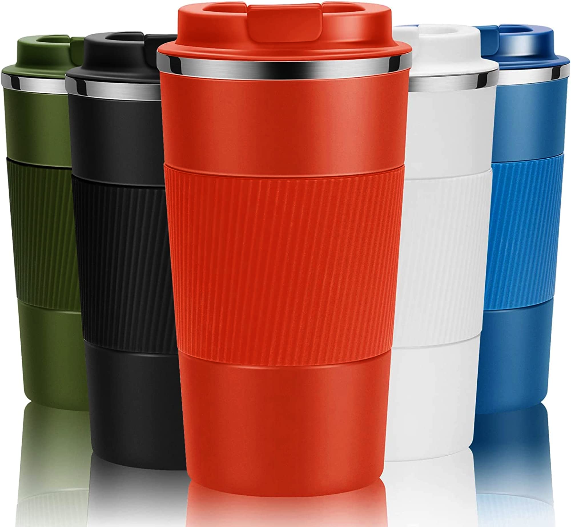 Double Wall Coffee Mug,Coffee Cup With Lid,Stainless Steel Travel Coffee Mug Anti Slip 550ml For Car Cup Holder,Leakproof Coffee Tumbler For Office,Outing,Indoor Outdoor Etc (550 ml, Red Tembler)