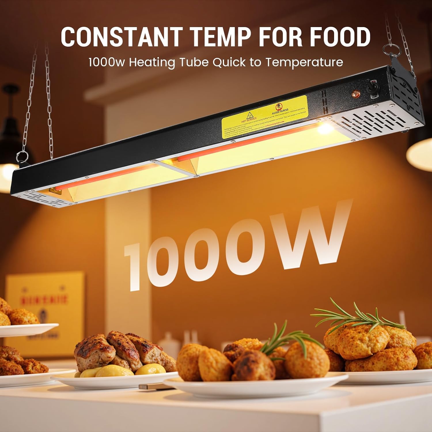 36-Inch Food Heat Lamp, 1000W Commercial Food Warmer Electric Strip Heater Overhead Stainless Steel Catering Heating Lamp for Buffet Restaurant Parties Kitchen, Black 115V