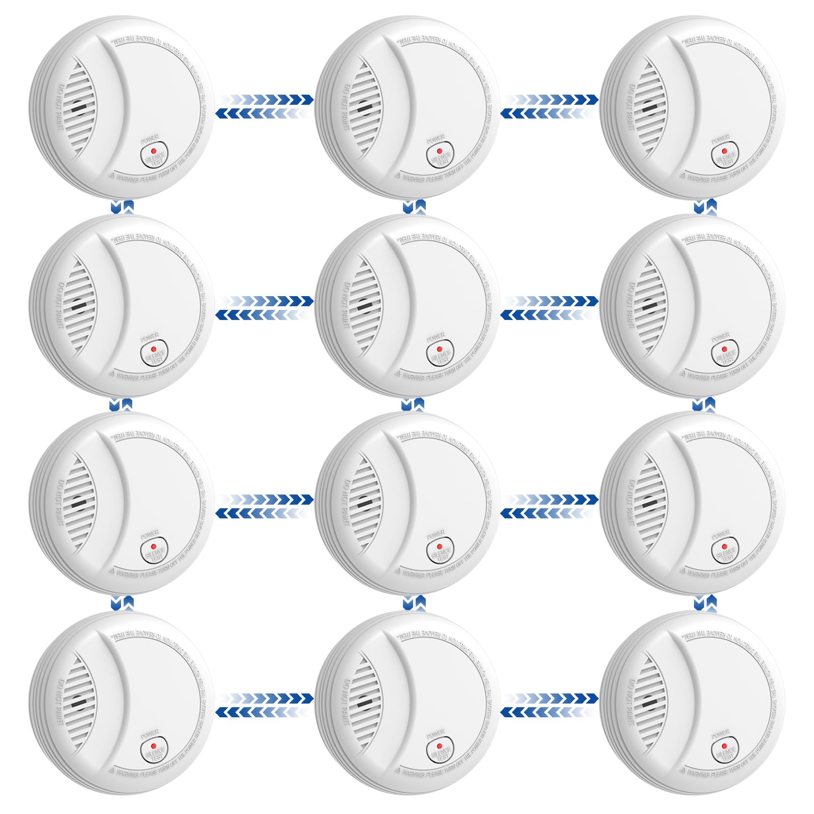 Hapippofa Interlinked Smoke Alarms for Home,10 Year Sensor Life Fire Alarms with Test/Silent Button, Replaceable 9V Battery Powered Smoke Detector,Conforms to EN 14604 Standard,12 PCS