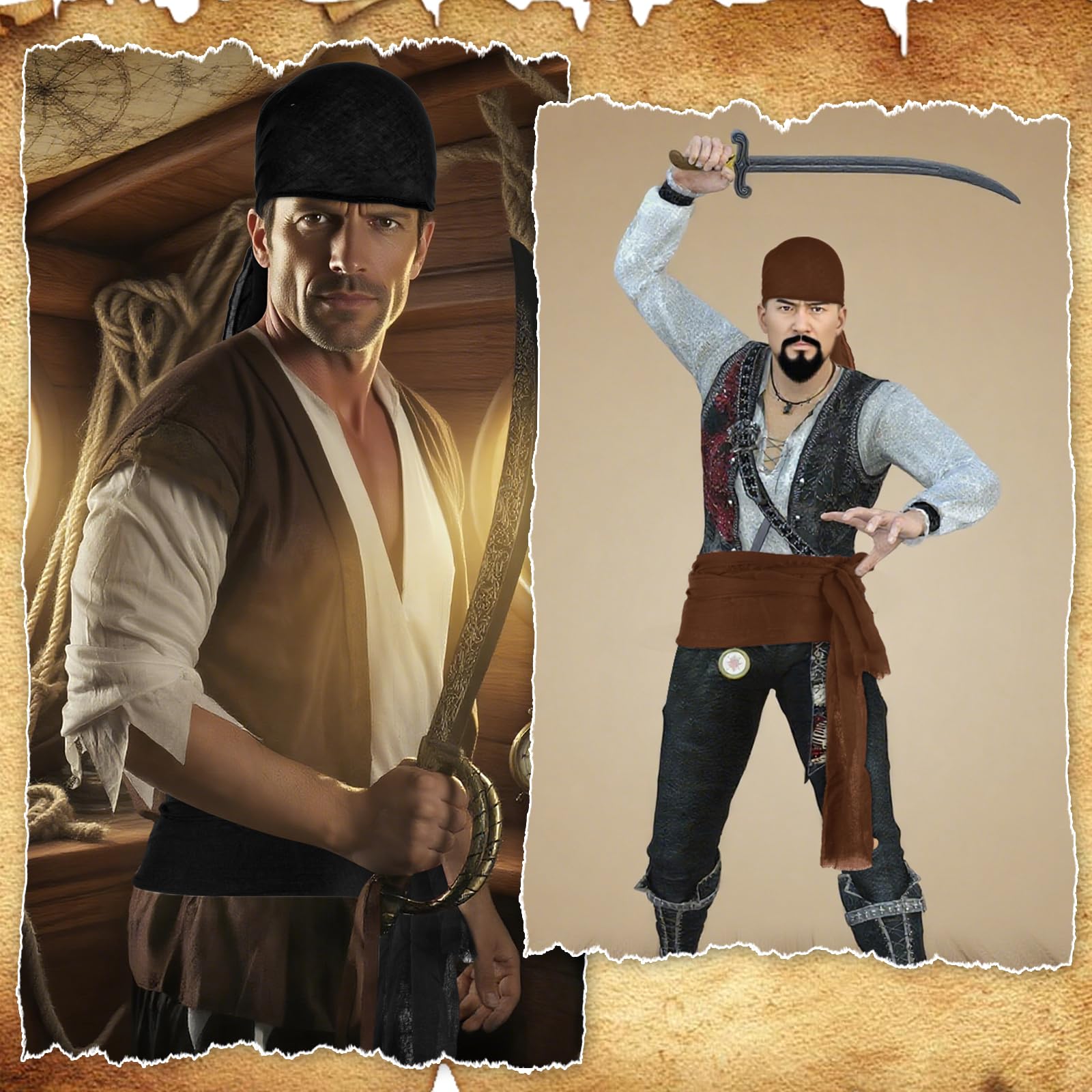 Pirate Costume Men Women Halloween Bandana and Belt Set Accessories for Pirate Hat Styling & Themed Adventures