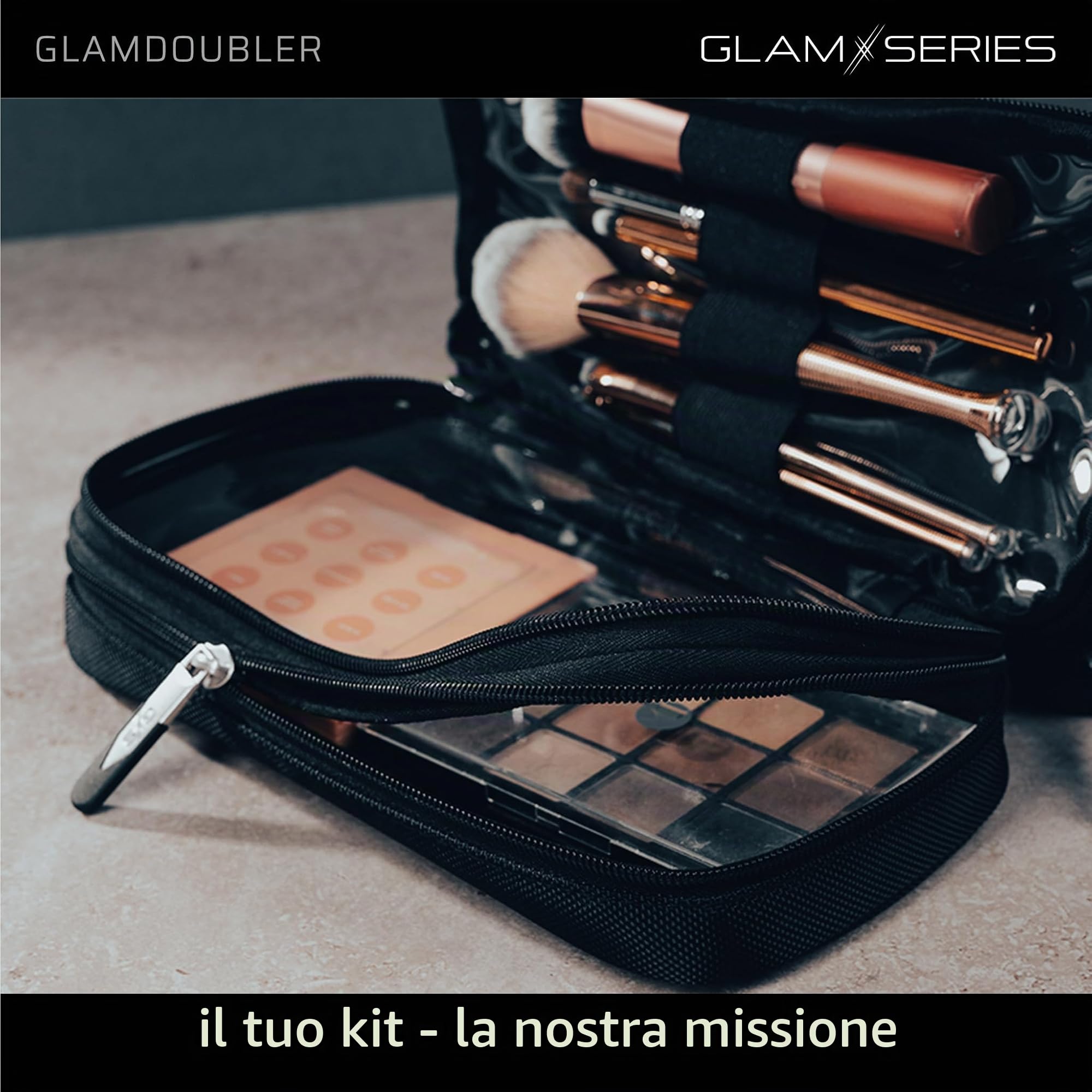 GlamDoubler borsa per trucco 230 x 120 x 100 mm, beauty case per trucchi con 4 scomparti trasparenti