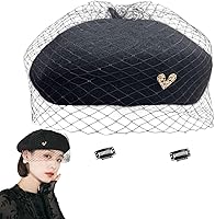 huablo French Beret Hat with Veil - Premium Wool Blend Women's Elegant Church Artist Beret, Adjustable Fit