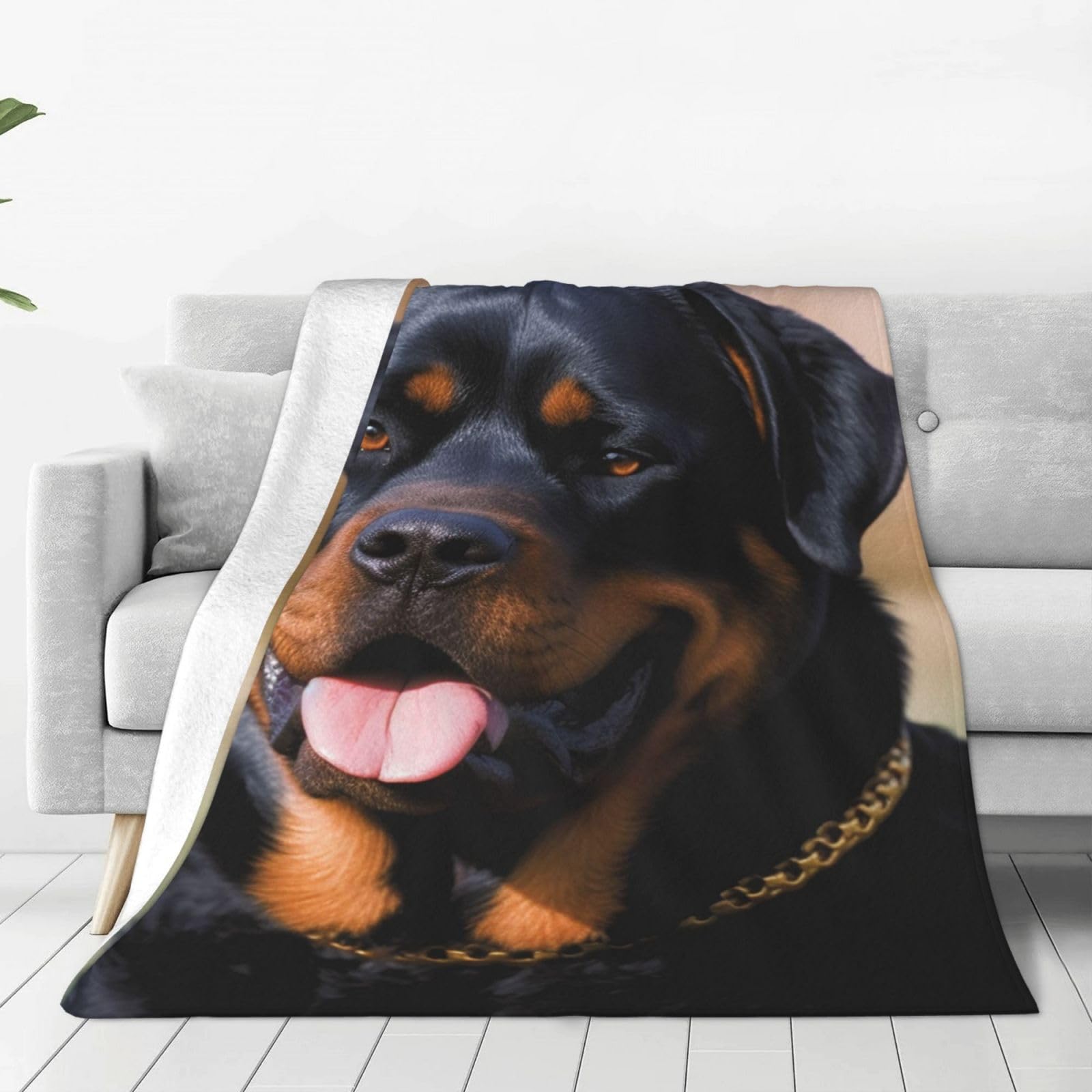 KLOPH Rottweiler Dog Throw Blanket 40"x30" Flannel Fluffy Warm Blanket for Couch, Reversible Plush Blankets for Bed, Comfy Fuzzy Blanket for Sofa, Plush Lightweight-Blankets for All Season