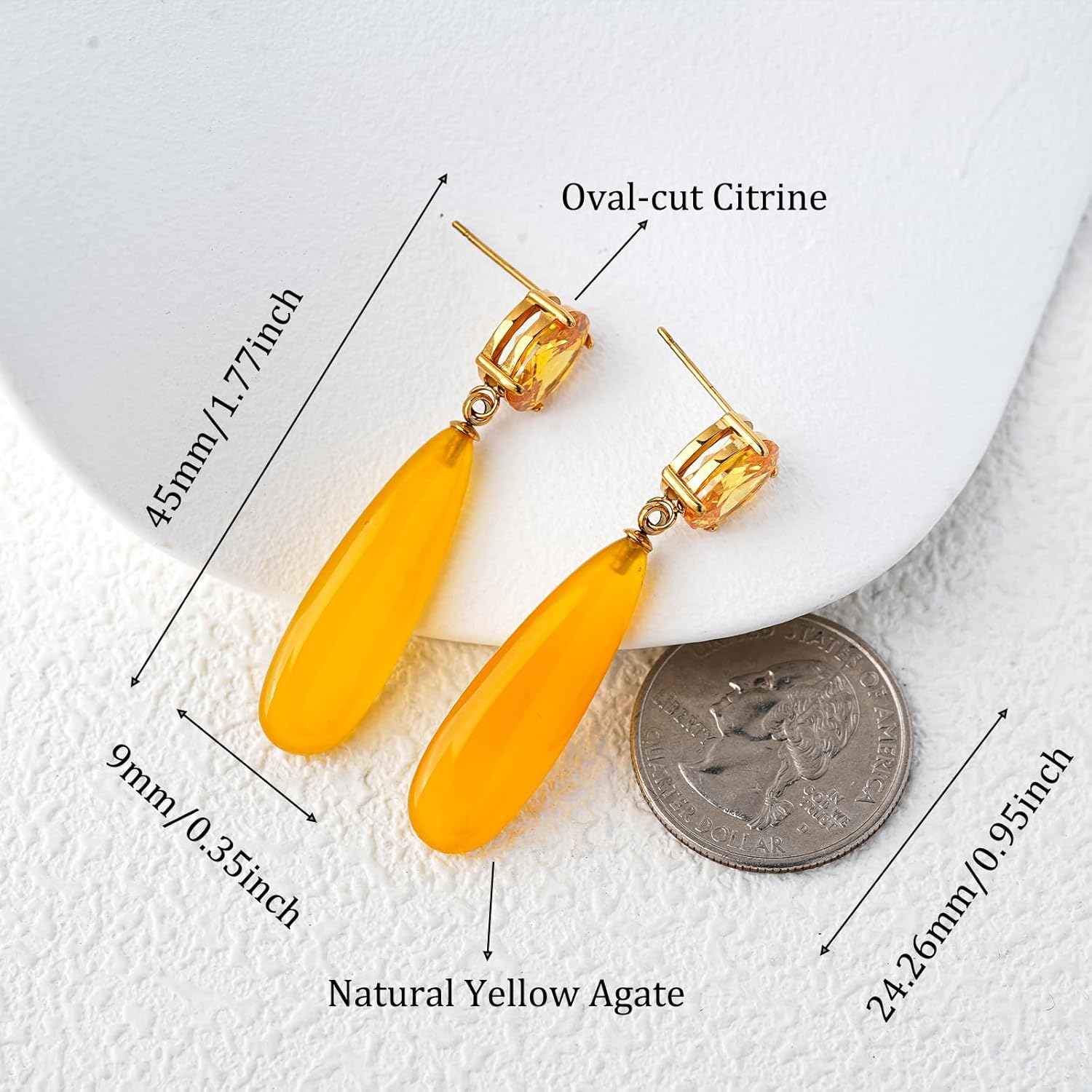 Birthstone Teardrop Earring for Women 18k Gold Plated Cut-Oval Synthetic Gemstone CZ Drop Earring Natural Teardrop Stone Jewelry Valentine's Day Gift for Her