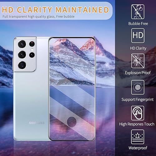 Miniatura 7 de Paquete de 3 protectores de pantalla de vidrio templado curvado aplicables para Samsung Galaxy S21 Ultra 5G de 6.8 pulgadas, compatible con