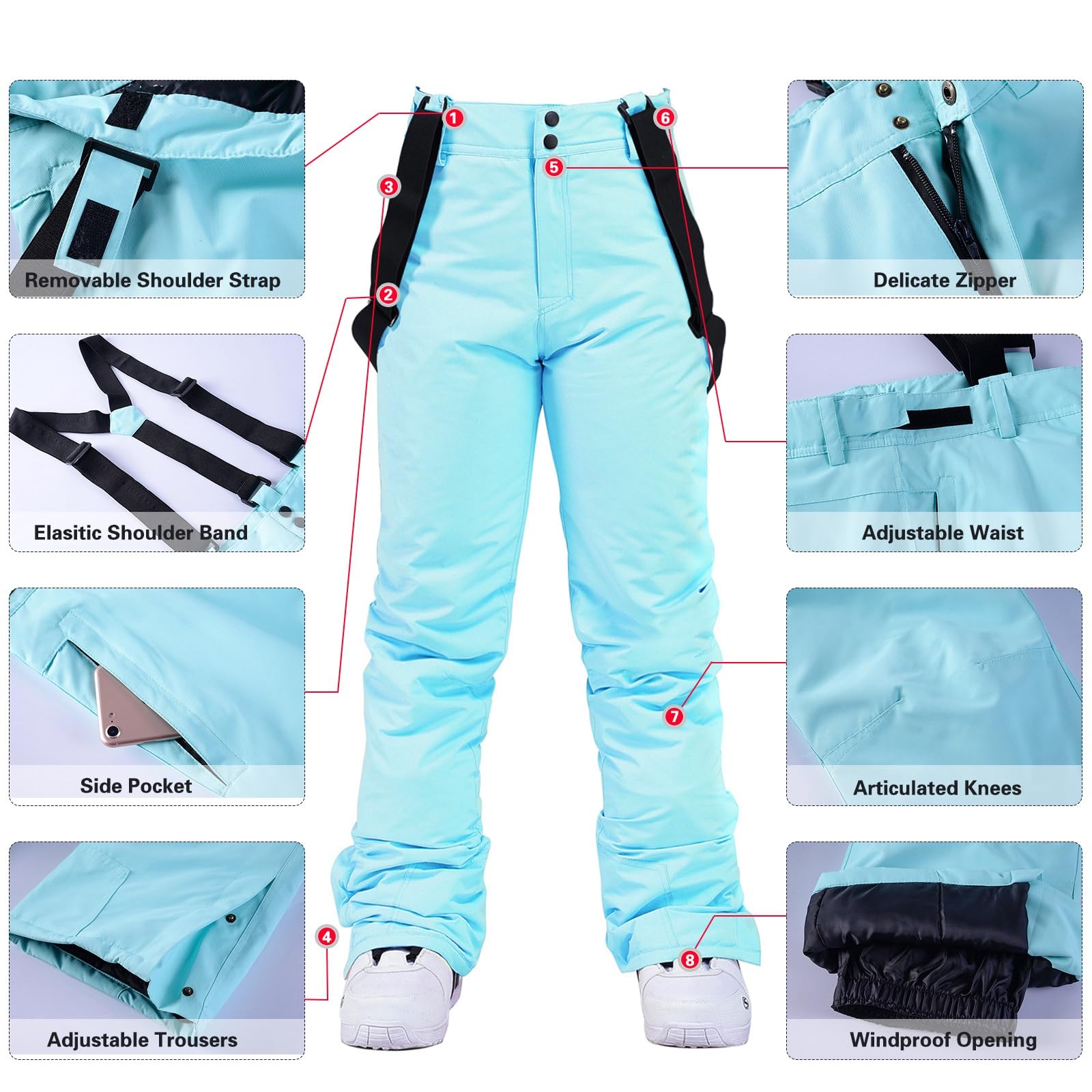 HOTIAN Giacca da sci da donna, 2 pezzi, set da sci da donna, impermeabile, antivento, invernale, caldo, sci, neve, set da snowboard
