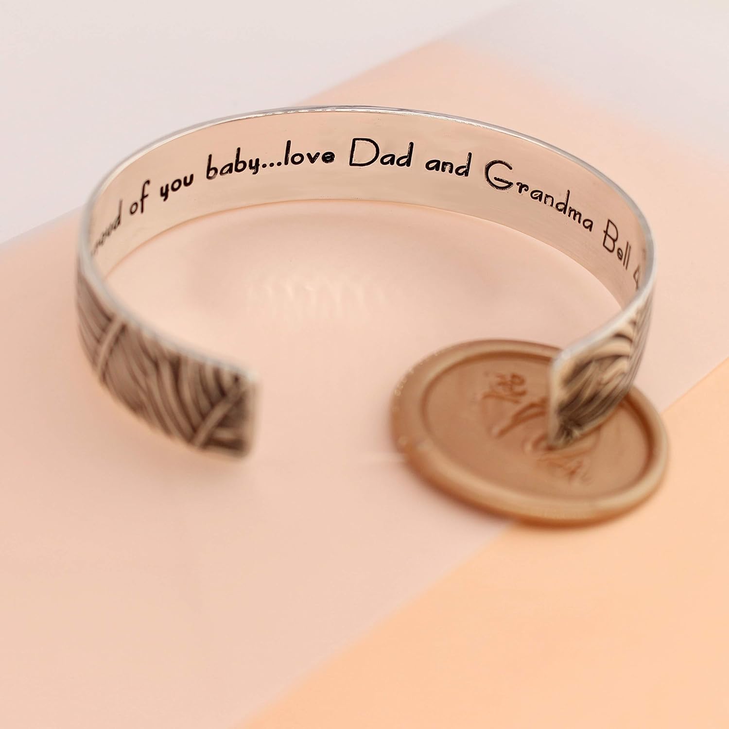 Engraved Fern Pattern Personalized .925 Sterling Silver Cuff Bracelet, Present for Her 0.5 Inch Wide